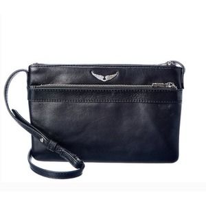 NWT Zadig & Voltaire Crossbody Bag Black Leather Stella Wings Zipper Shoulder